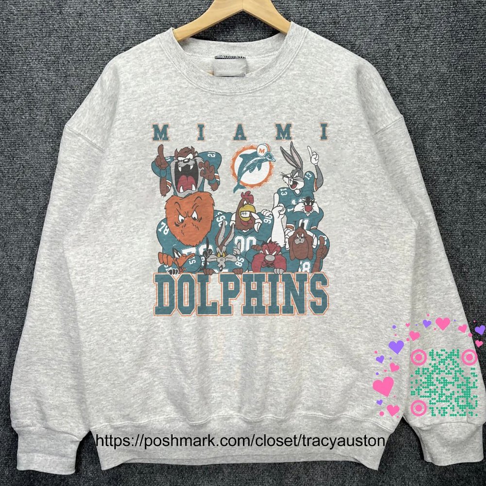 Vintage Miami Dolphins Looney Tunes Football Sweatshirt Retro 90s NFL Shirt tee